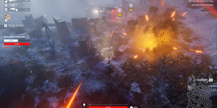 Official Steam store demo-page screenshot: top-down raid combat with laser fire and the standard HUD.