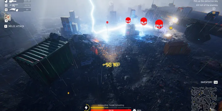 Official Steam store demo-page screenshot: blue-lit explosion during a raid.